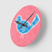 Decorative Bird with Patterns on Pink Background Ronde Klok (Hoek)