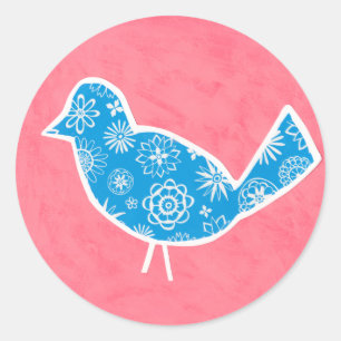 Decorative Bird with Patterns on Pink Background Ronde Sticker