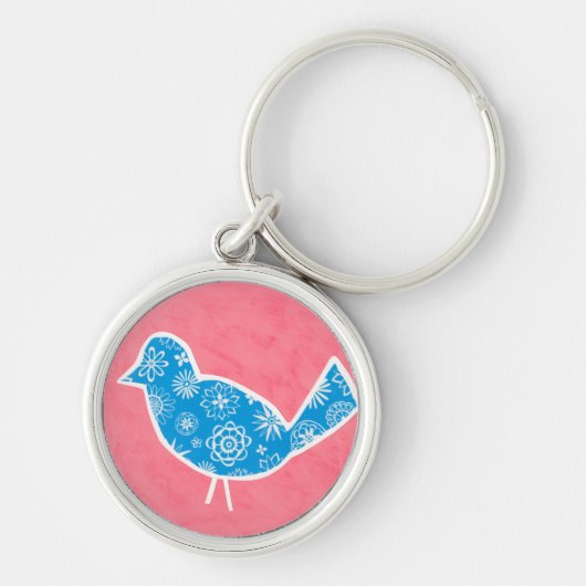 Decorative Bird with Patterns on Pink Background Sleutelhanger (Voorkant)
