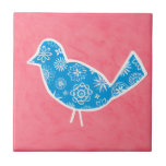 Decorative Bird with Patterns on Pink Background Tegeltje<br><div class="desc">Megan Meagher created this lovely painting of a decorative bird with floral patterns, resting on a pink background. Have an empty wall in your nursery? This would make a great keus to fill it up!</div>