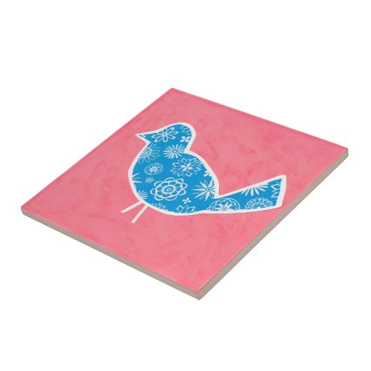 Decorative Bird with Patterns on Pink Background Tegeltje (Zijkant)