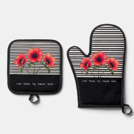 Decorative Black And White Stripe Ovenwant & Pannenlap Set