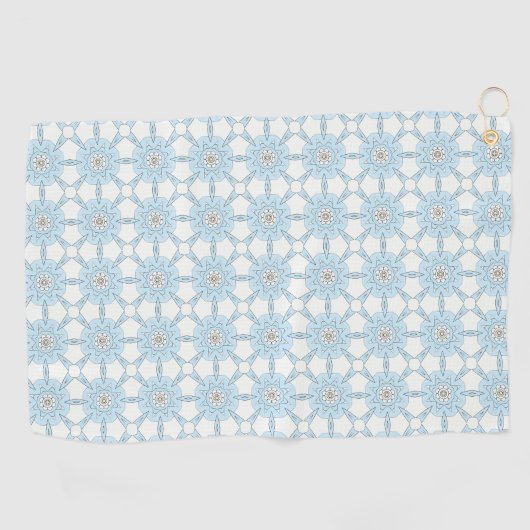 Decorative blue geometric floral patterned  golfhanddoek (Horizontaal)