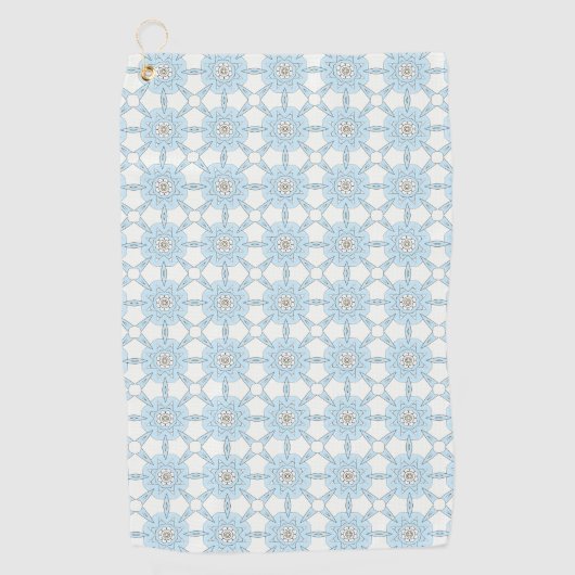 Decorative blue geometric floral patterned  golfhanddoek (Voorkant)