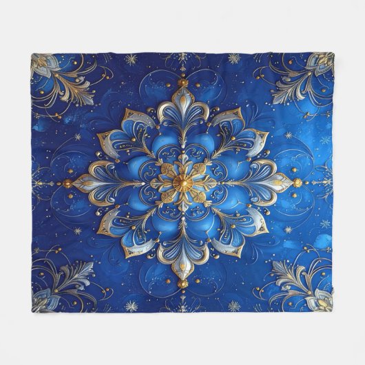 Decorative Blue Gold Fleece Blanket (Voorkant (Horizontaal))