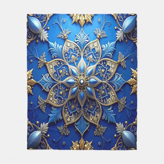Decorative Blue Gold Fleece Blanket (Voorkant)