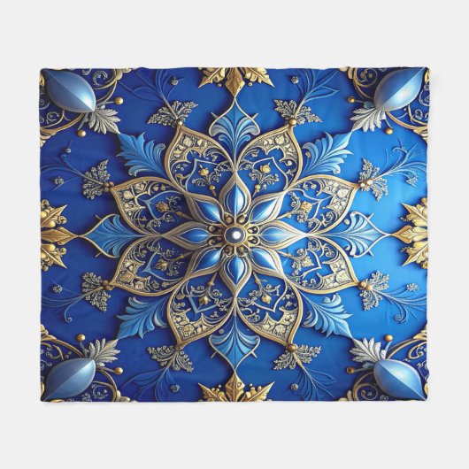 Decorative Blue Gold Fleece Blanket (Voorkant (Horizontaal))