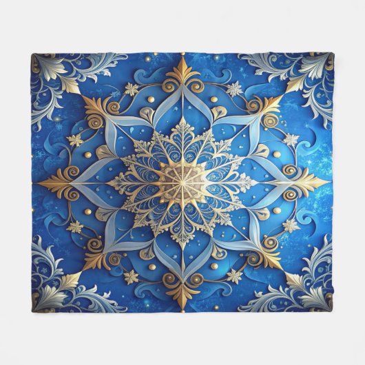 Decorative Blue Gold Fleece Blanket (Voorkant (Horizontaal))