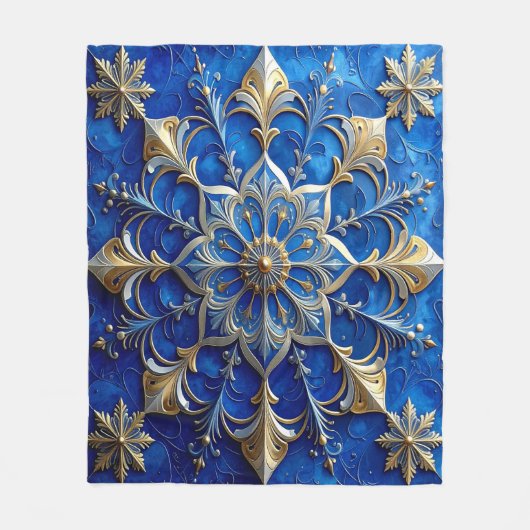 Decorative Blue Gold Fleece Blanket (Voorkant)
