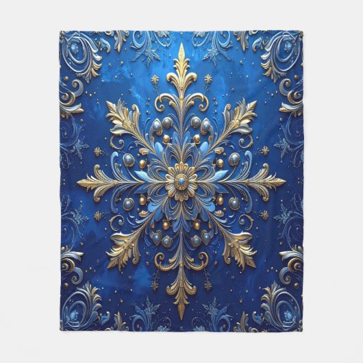 Decorative Blue Gold Fleece Blanket (Voorkant)