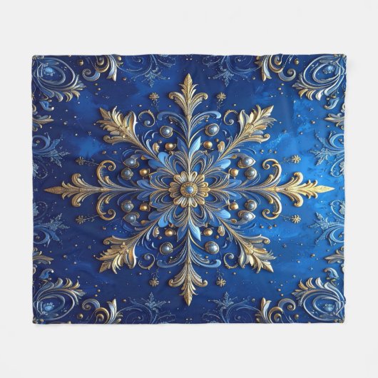 Decorative Blue Gold Fleece Blanket (Voorkant (Horizontaal))
