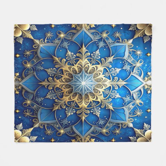 Decorative Blue Gold Fleece Blanket (Voorkant (Horizontaal))
