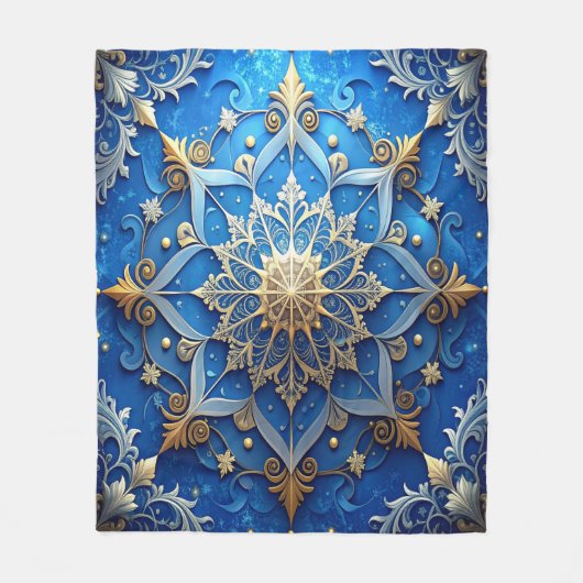 Decorative Blue Gold Fleece Blanket Deken (Voorkant)