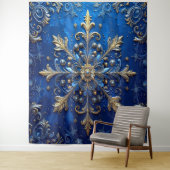 Decorative Blue Gold Holiday Backdrop Wandkleed (In situ)