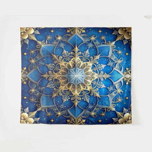 Decorative Blue Gold Holiday Backdrop Wandkleed (Voorkant (horizontaal))