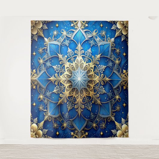 Decorative Blue Gold Holiday Backdrop Wandkleed (Voorkant)