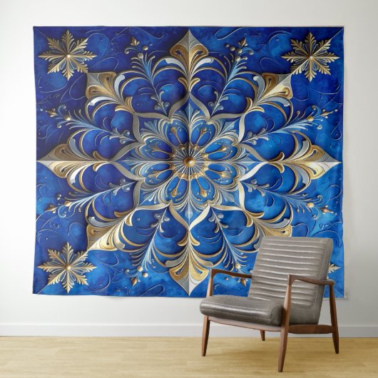 Decorative Blue Gold Holiday Backdrop Wandkleed (In Situ (horizontaal))
