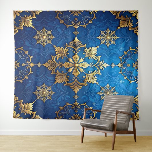 Decorative Blue Gold Holiday Backdrop Wandkleed (In Situ (horizontaal))