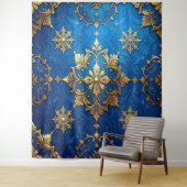 Decorative Blue Gold Holiday Backdrop Wandkleed (In situ)