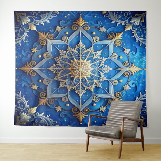 Decorative Blue Gold Holiday Backdrop Wandkleed (In Situ (horizontaal))