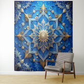 Decorative Blue Gold Holiday Backdrop Wandkleed (In situ)