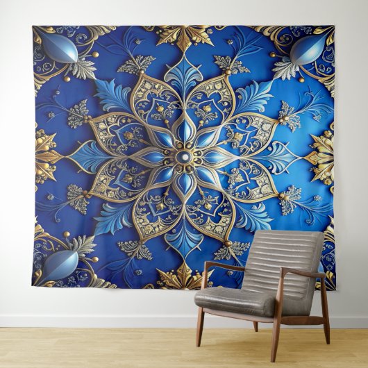 Decorative Blue Gold Holiday Backdrop Wandkleed (In Situ (horizontaal))