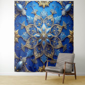 Decorative Blue Gold Holiday Backdrop Wandkleed (In situ)