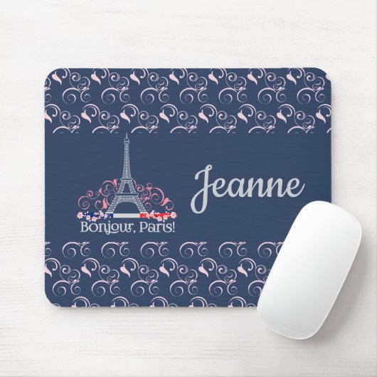 Decorative Bonjour Paris Personalized Name Muismat (Met muis)