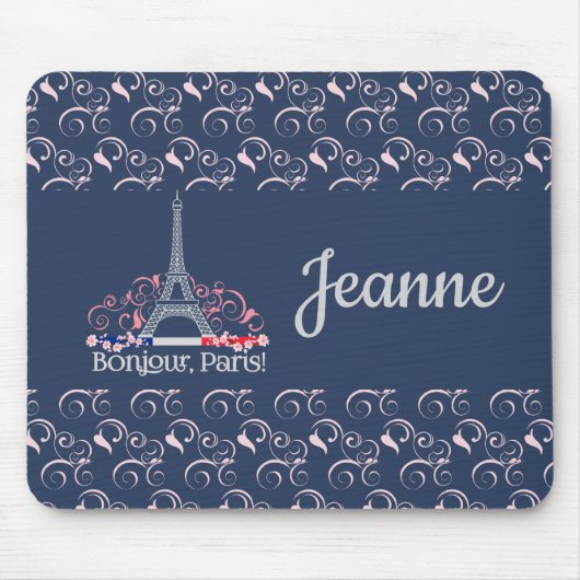 Decorative Bonjour Paris Personalized Name Muismat (Voorkant)