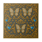 Decorative Butterfly Design in Gold and Blue Tegeltje (Voorkant)