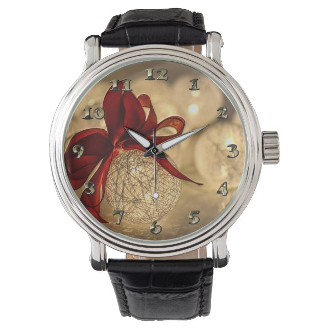 Decorative Christmas Ball and Bow Horloge (Voorkant)