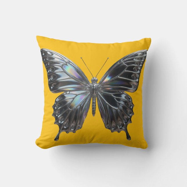 Decorative cushion with elegant silver butterfly  kussen (Voorkant)