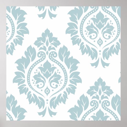 Decorative Damask Art I Duck Egg Blue on White Poster (Voorkant)