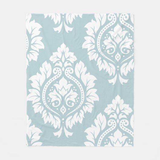 Decorative Damask Art I White on Duck Egg Blue Fleece Deken (Voorkant)