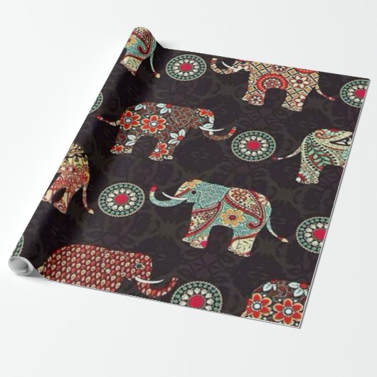 Decorative Elephant Pattern Wrapping Paper Cadeaupapier (Uitgerold)