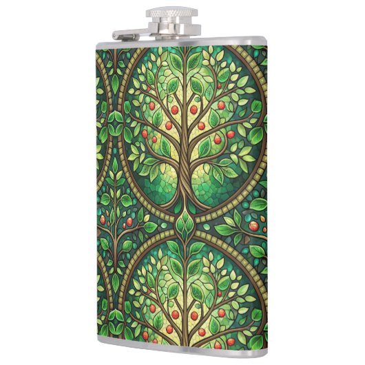 Decorative flask featuring a vibrant tree design  heupfles (Links)