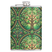 Decorative flask featuring a vibrant tree design  heupfles (Voorkant)