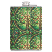 Decorative flask featuring a vibrant tree design  heupfles (Achterkant)