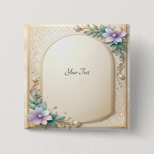 Decorative Floral Frame with Pearls Button (Voorkant)