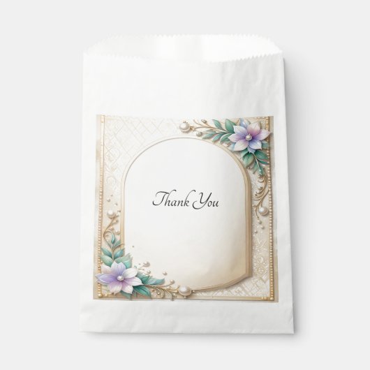Decorative Floral Frame with Pearls Favor Bag Bedankzakje (Voorkant)
