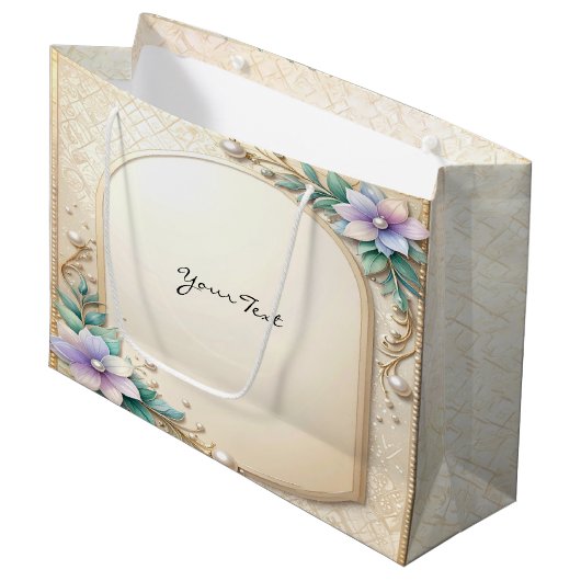Decorative Floral Frame with Pearls Gift Bag Groot Cadeauzakje (Voorkant Gekanteld)