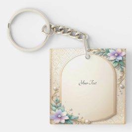 Decorative Floral Frame with Pearls Keychain