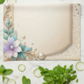 Decorative Floral Frame with Pearls Kitchen Towel Theedoek (Gevouwen)