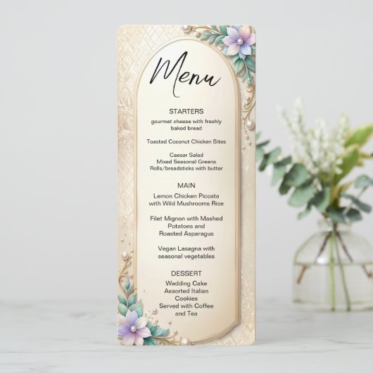 Decorative Floral Frame with Pearls Menu (Staand voorkant)