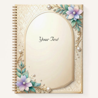 Decorative Floral Frame with Pearls Notebook Notitieboek