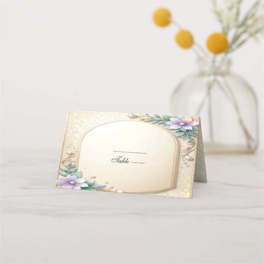 Decorative Floral Frame with Pearls Place Card Plaatskaartje (Voorkant)