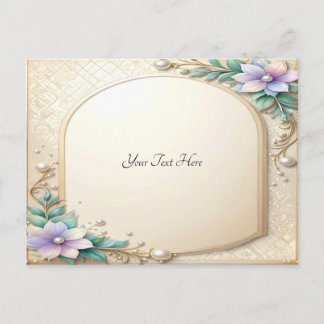 Decorative Floral Frame with Pearls Postcard Briefkaart