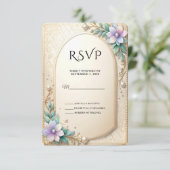 Decorative Floral Frame with Pearls RSVP Card Kaartje (Staand voorkant)