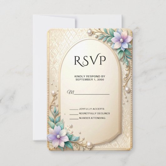 Decorative Floral Frame with Pearls RSVP Card Kaartje (Voorkant)