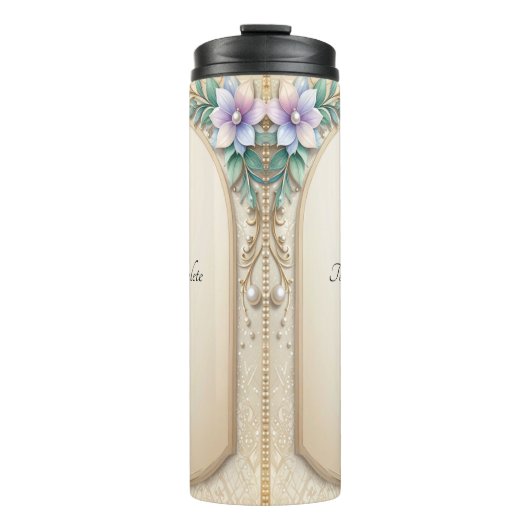 Decorative Floral Frame with Pearls Thermosbeker (Voorkant)